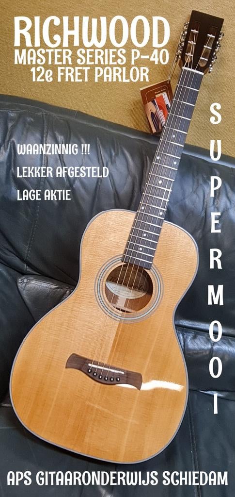 NIEUWE RICHWOOD P-40 MASTER SERIES 12e FRET PARLOR HANDMADE, Ophalen of Verzenden, Nieuw, Western- of Steelstringgitaar