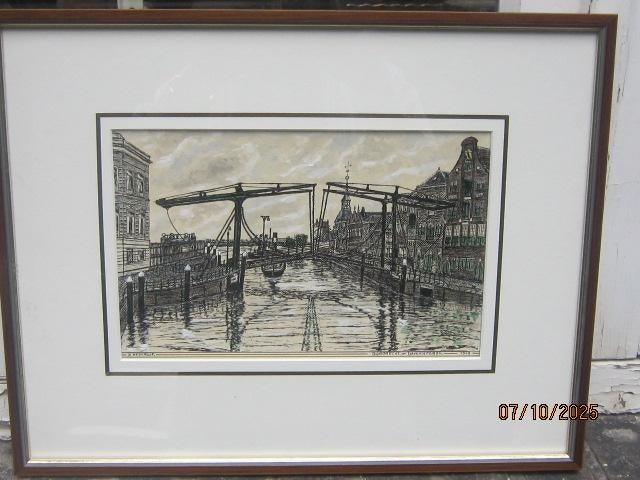 DORDRECHT, DAMIATENBRUG, mooie tekening/litho, Antiek en Kunst, Ophalen of Verzenden