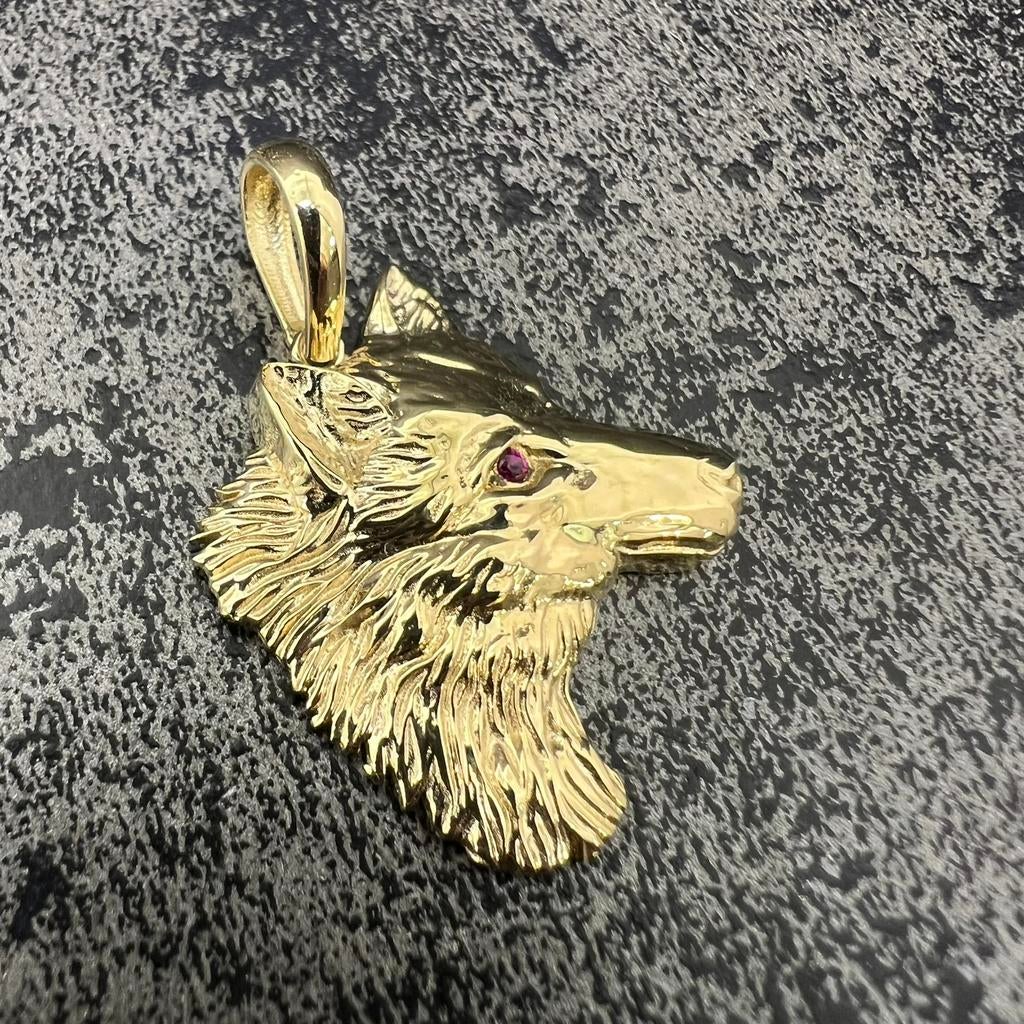 14 karaats gouden hanger wolf model, Ophalen of Verzenden, Zo goed als nieuw, Goud