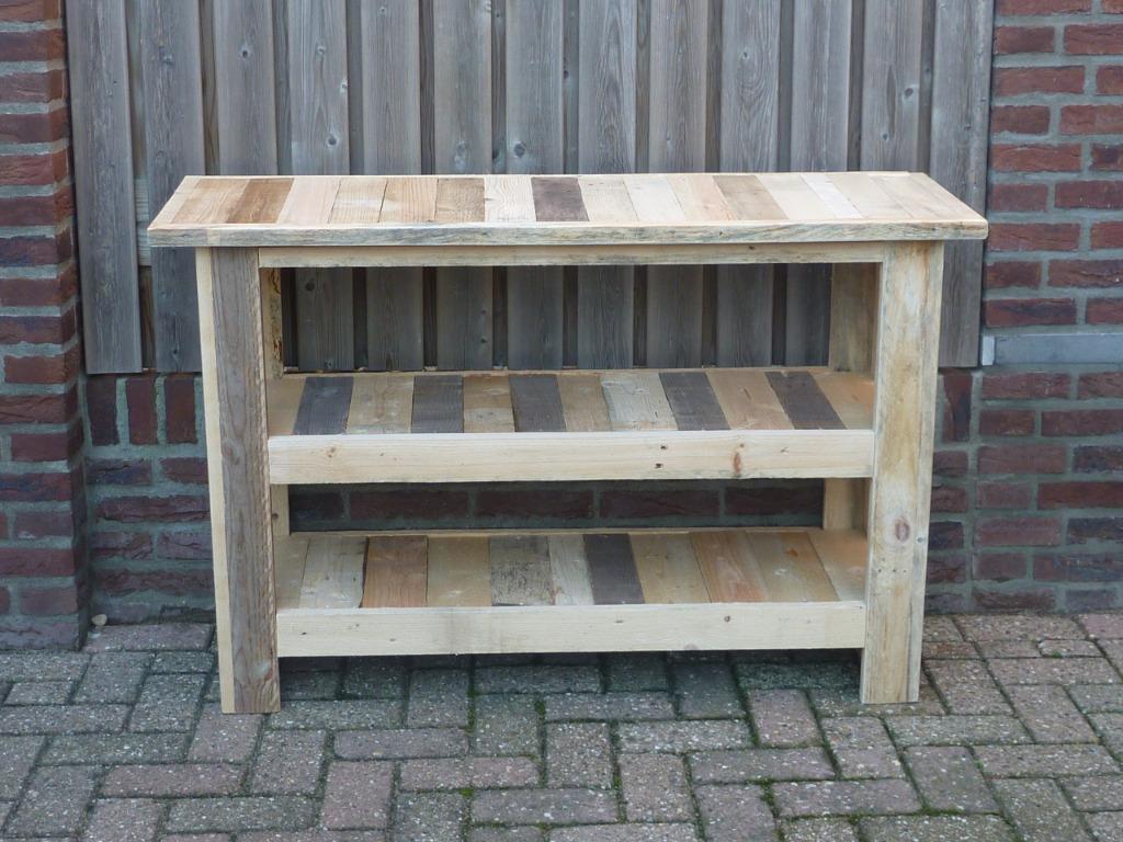 wandtafel, sidetable, oppottafel, werktafel van sloophout, 100 tot 150 cm, Nieuw, Ophalen of Verzenden, Overige houtsoorten