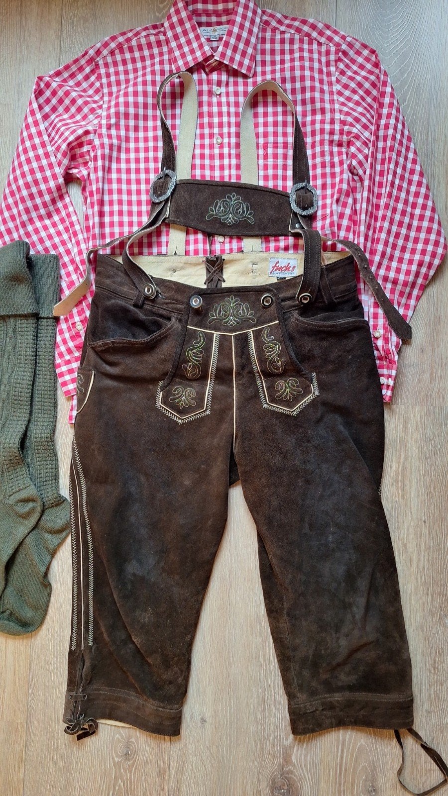 Lederhose 48 kousen overhemd oktoberfeest Tiroler, Maat 48/50 (M), Ophalen of Verzenden, Overige thema's, Gedragen