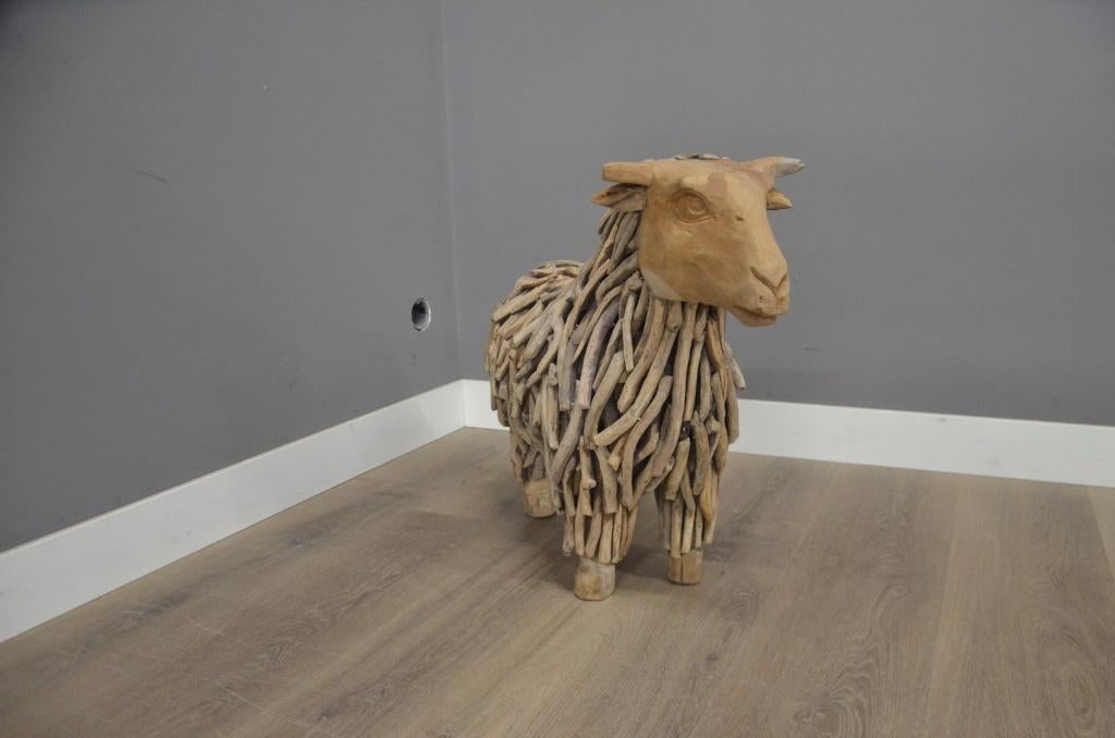 Handgemaakt Teak Schaap (60 cm), Verzenden, Nieuw, Hout