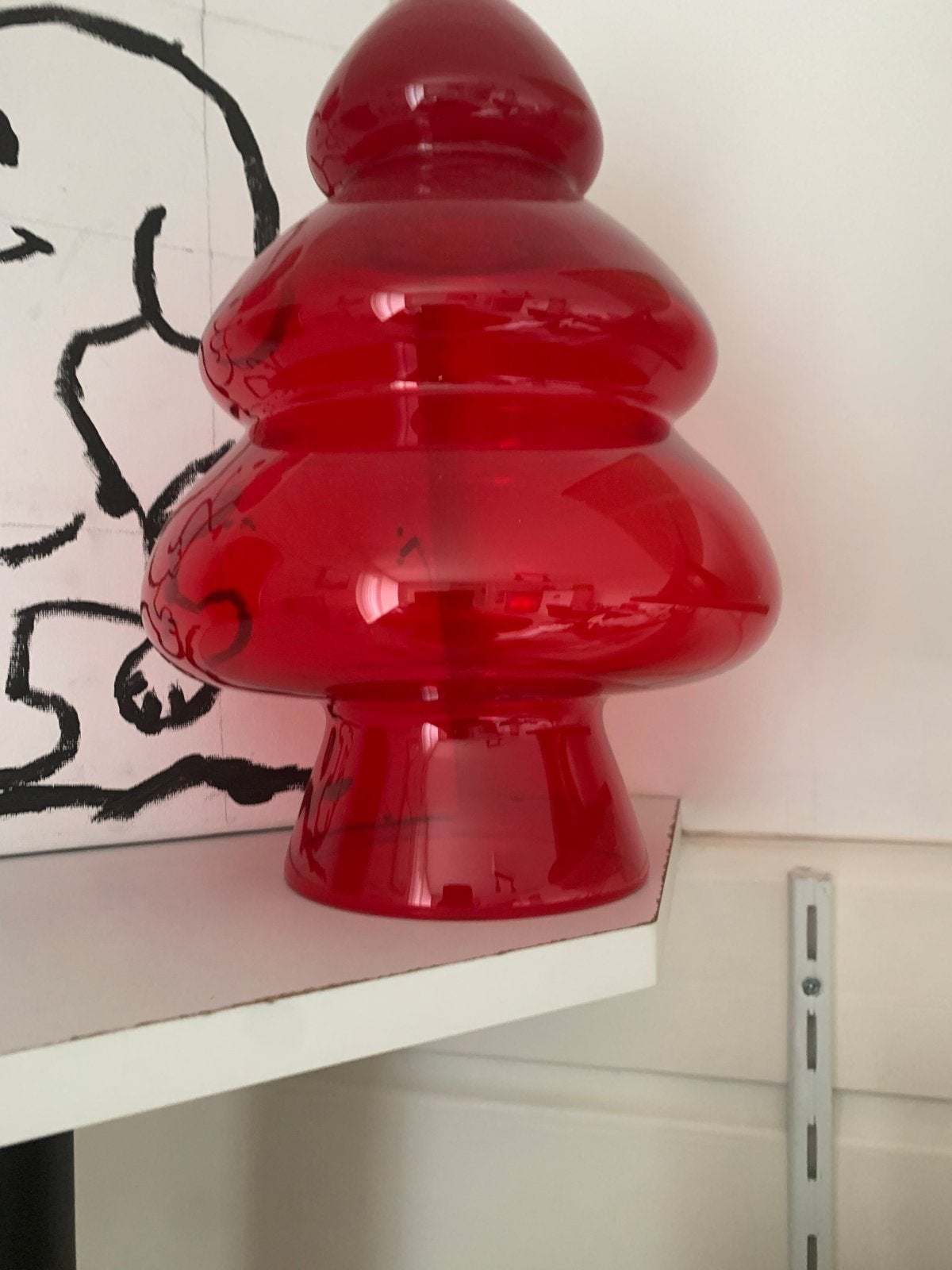 Rode glazen kerstboom 33 cm hoog,nieuw kan waxinelichtje in, Ophalen