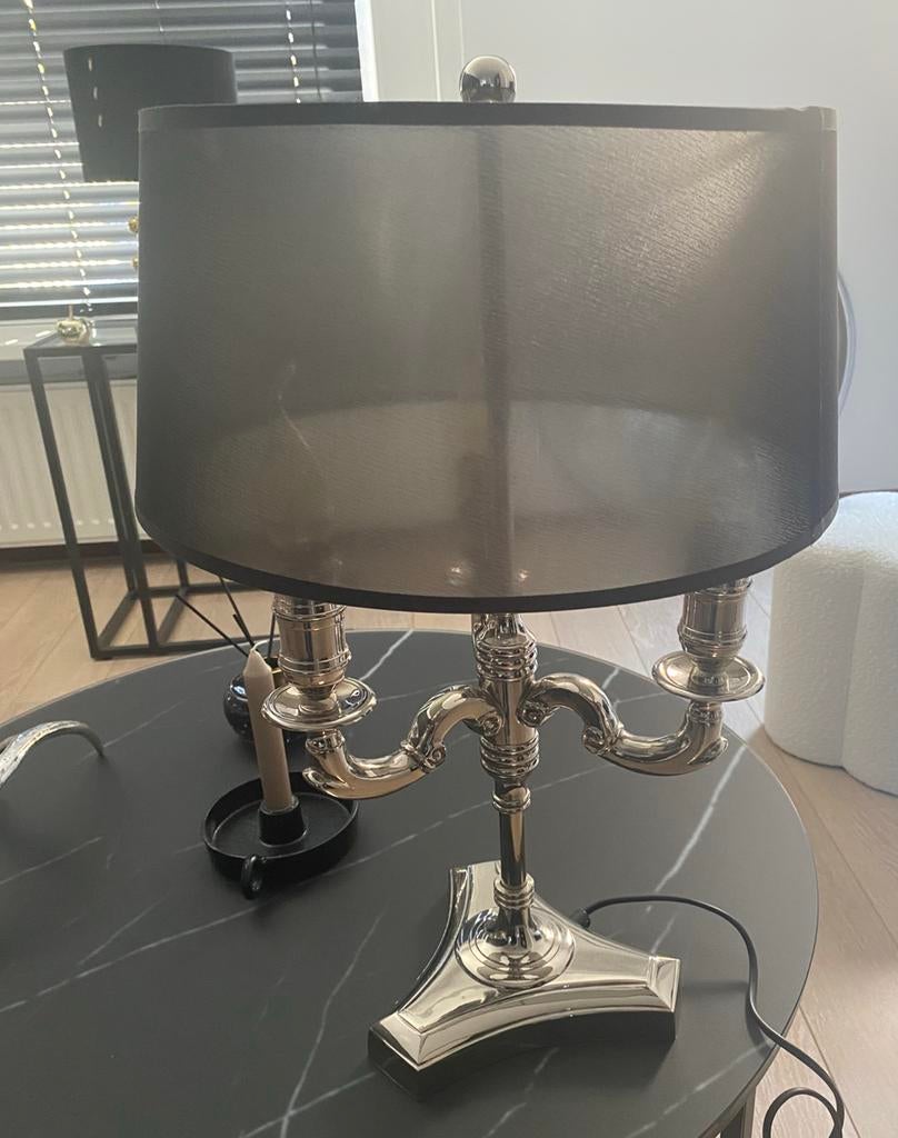 Eichholtz Tafellamp, 3-lichts, chroom met zwarte kap, NwSt., Ophalen, Zo goed als nieuw, Eichholtz, design, hotel chique, stijlvol, modern