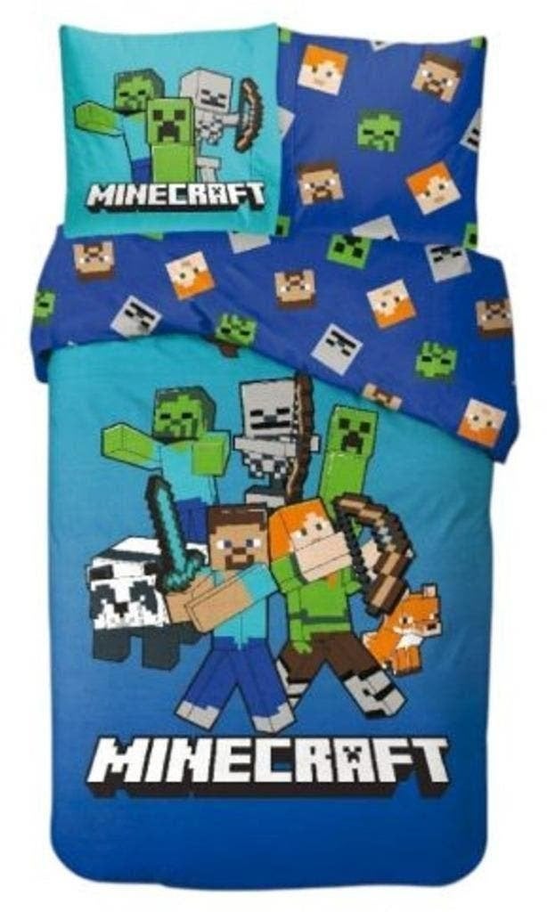 Minecraft Dekbedovertrek 140x200 - Block World - Katoen, Blauw, Dekbedovertrek, Nieuw, Ophalen of Verzenden