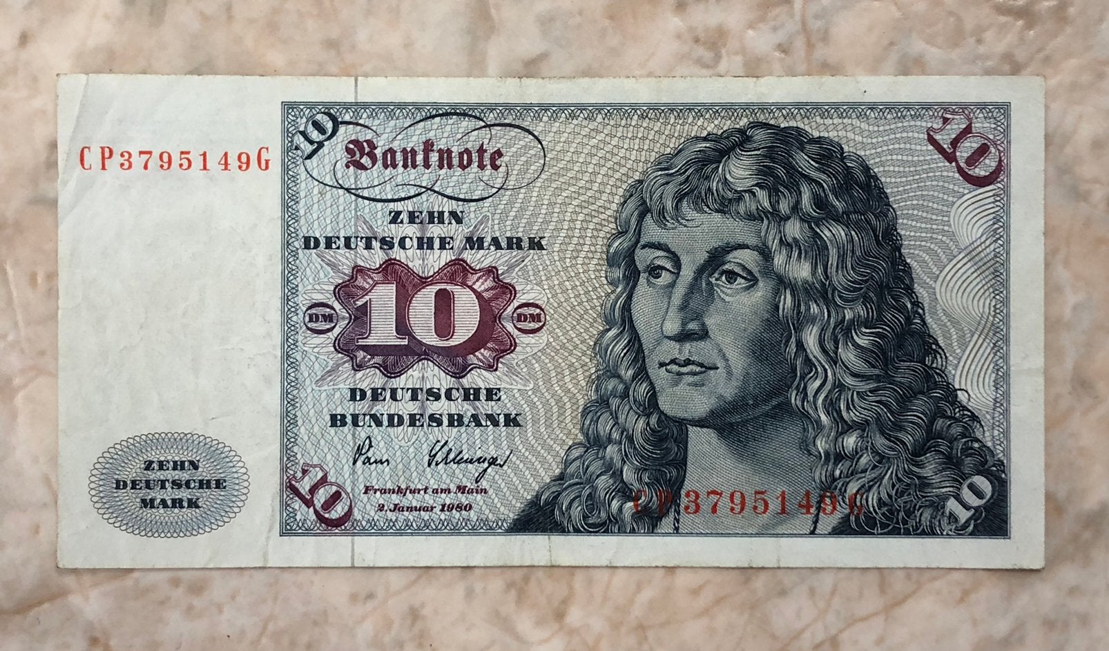 10 mark 1980, Duitsland., Postzegels en Munten, Bankbiljetten | Europa | Niet-Eurobiljetten, Verzenden, Duitsland, Los biljet