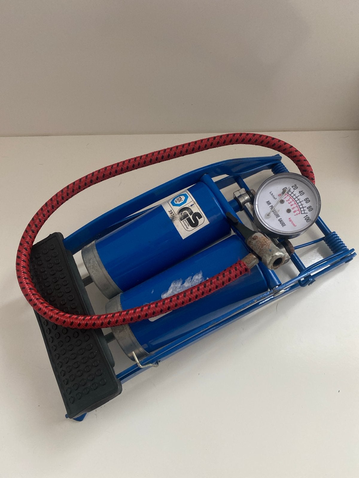 Voetpomp met drukmeter, Ophalen, Drukmeter, Gebruikt