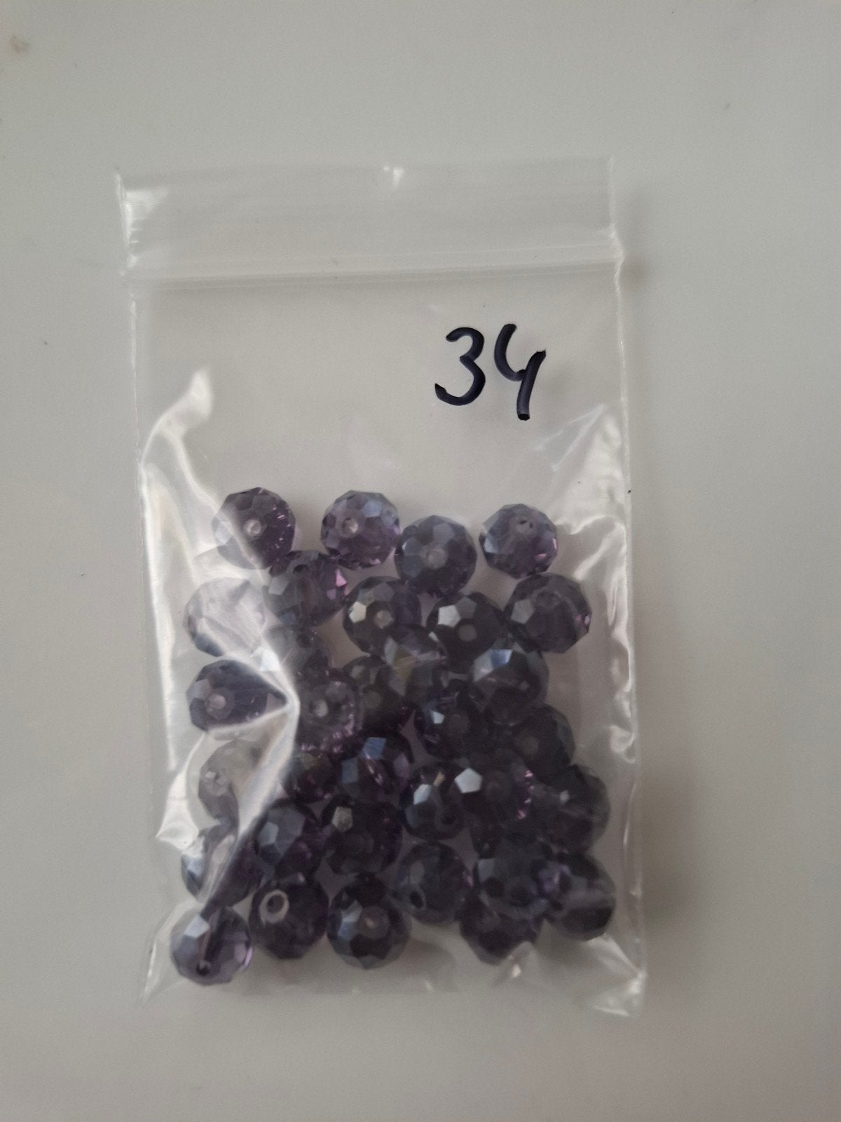 34 stuks 8 mm glaskralen facet paars kralen partij, Kraal, -, -, Nieuw