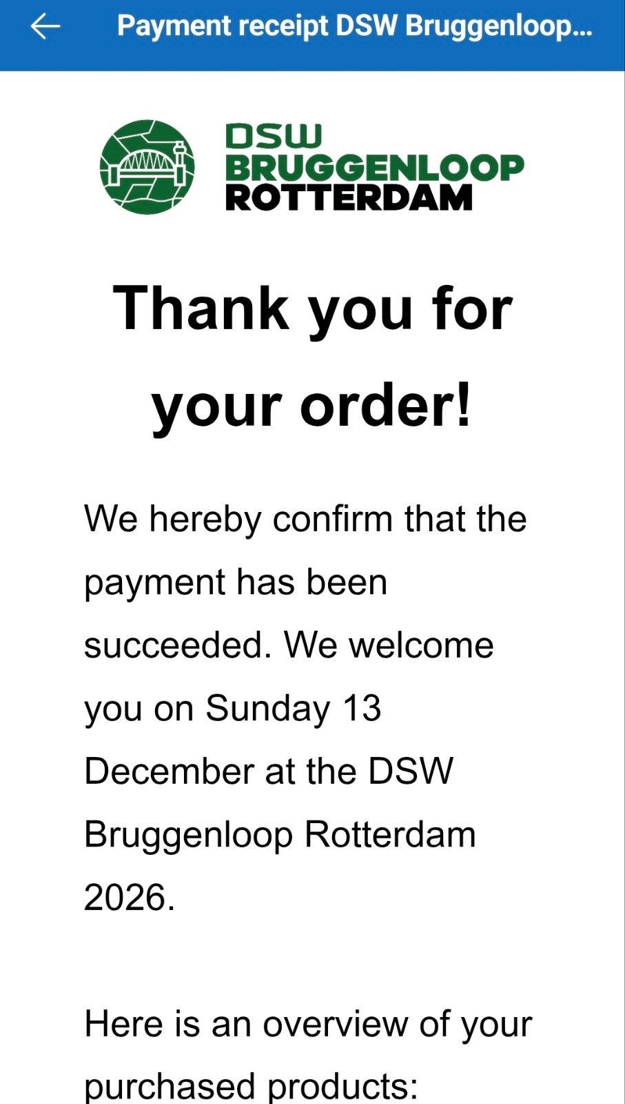 Startbewijs DSW Bruggenloop 2026, Eén persoon, December