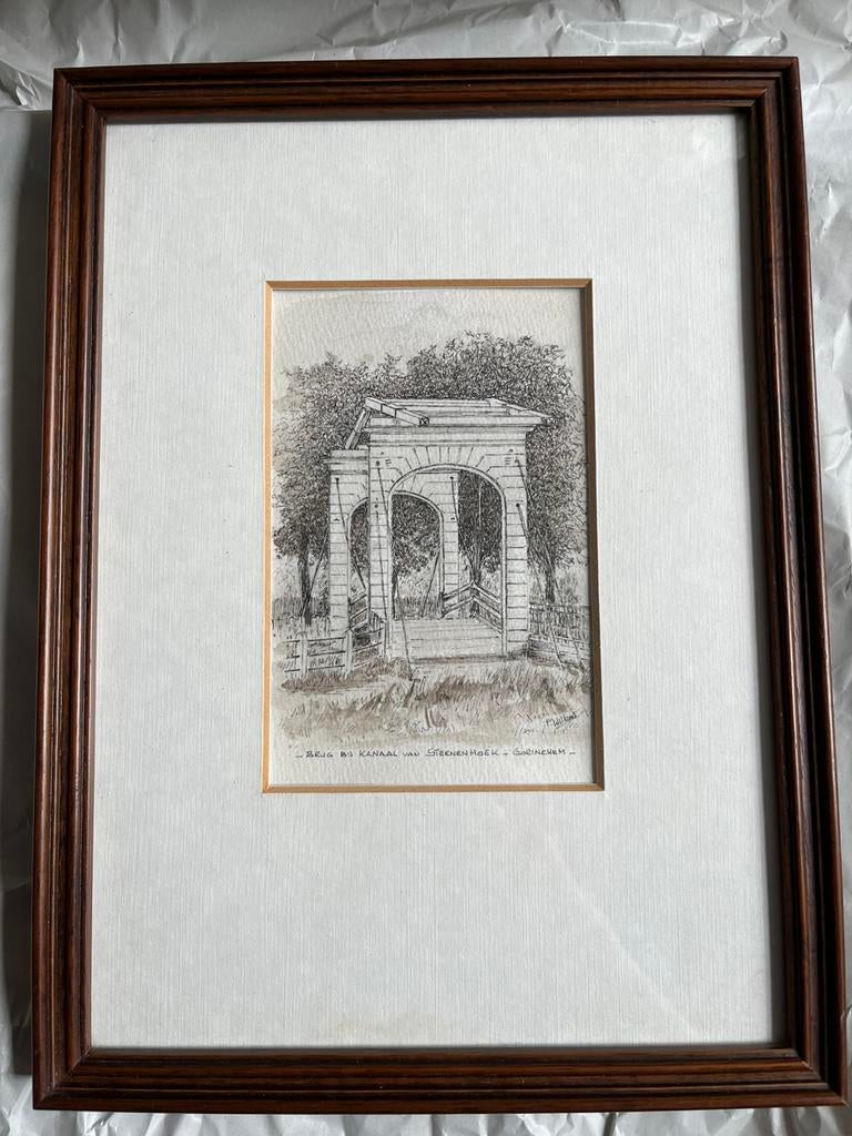 Ets brug kanaal van Steenenhoek Gorinchem, Antiek en Kunst, Kunst | Etsen en Gravures, Ophalen of Verzenden