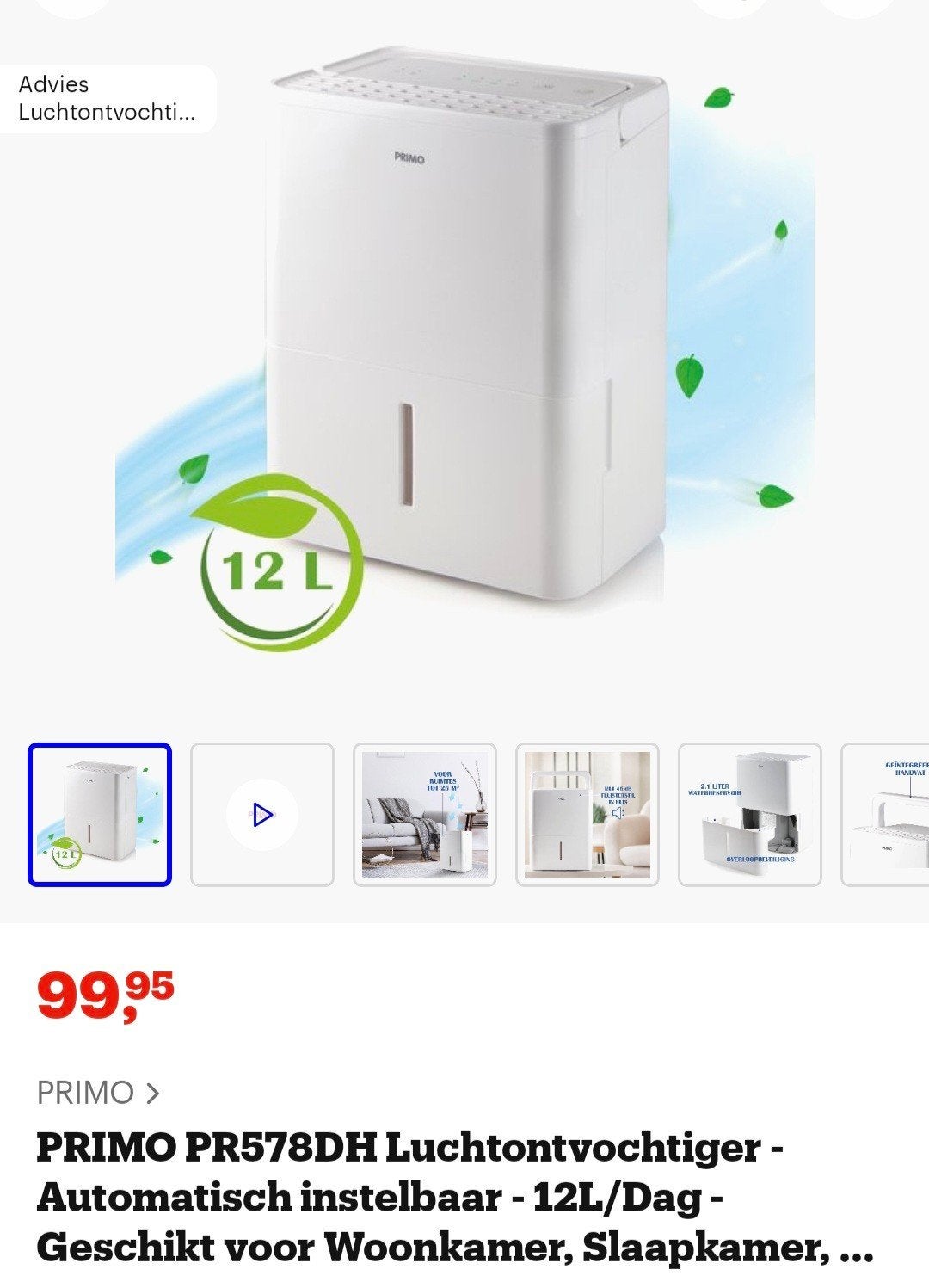 PRIMO PR578DH Luchtontvochtiger - 12L/Dag, Witgoed en Apparatuur, Ophalen, Zo goed als nieuw