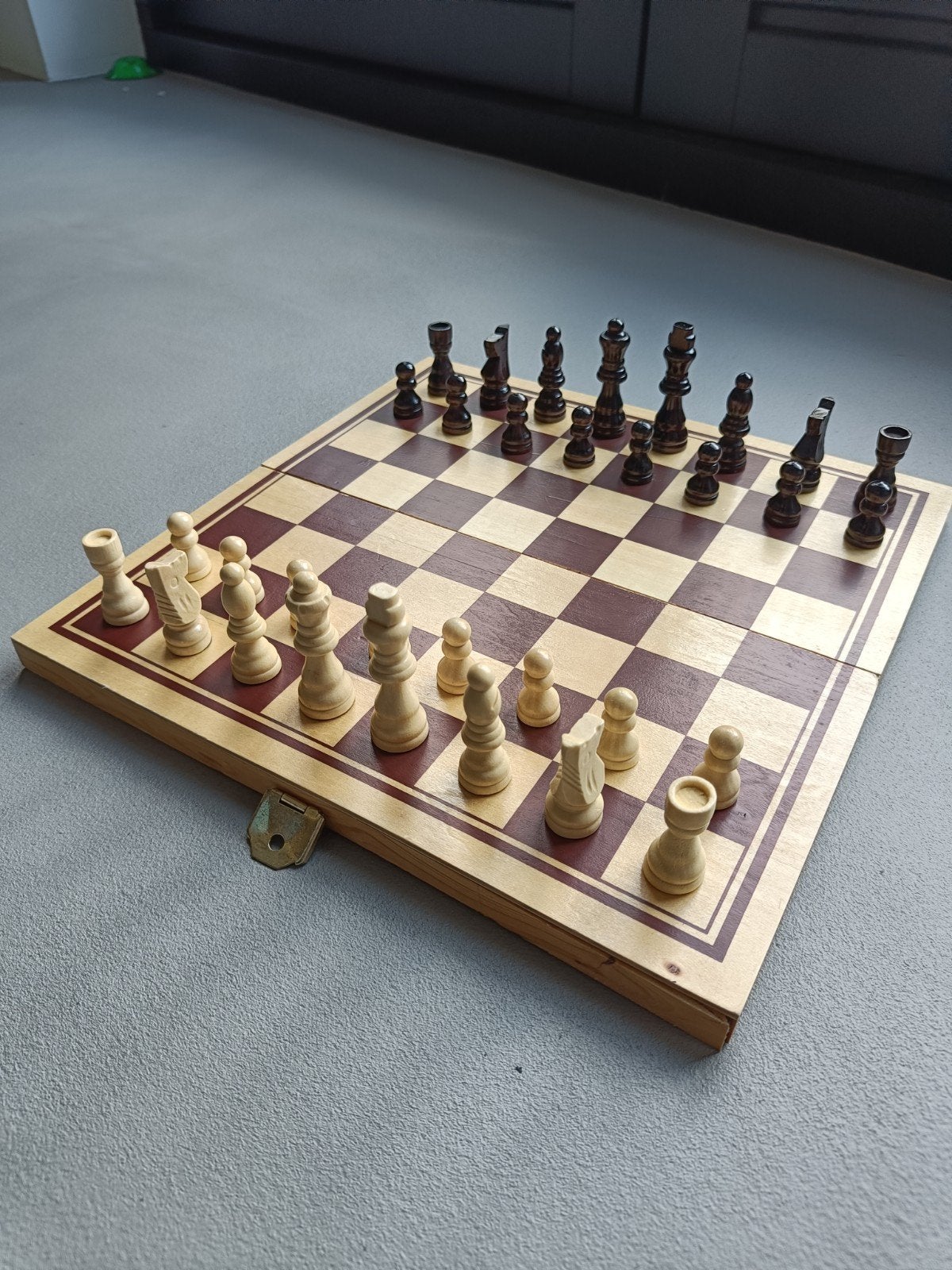 Opklapbaar houten schaakbord en backgammon spel, Ophalen of Verzenden, Gebruikt, Schaken