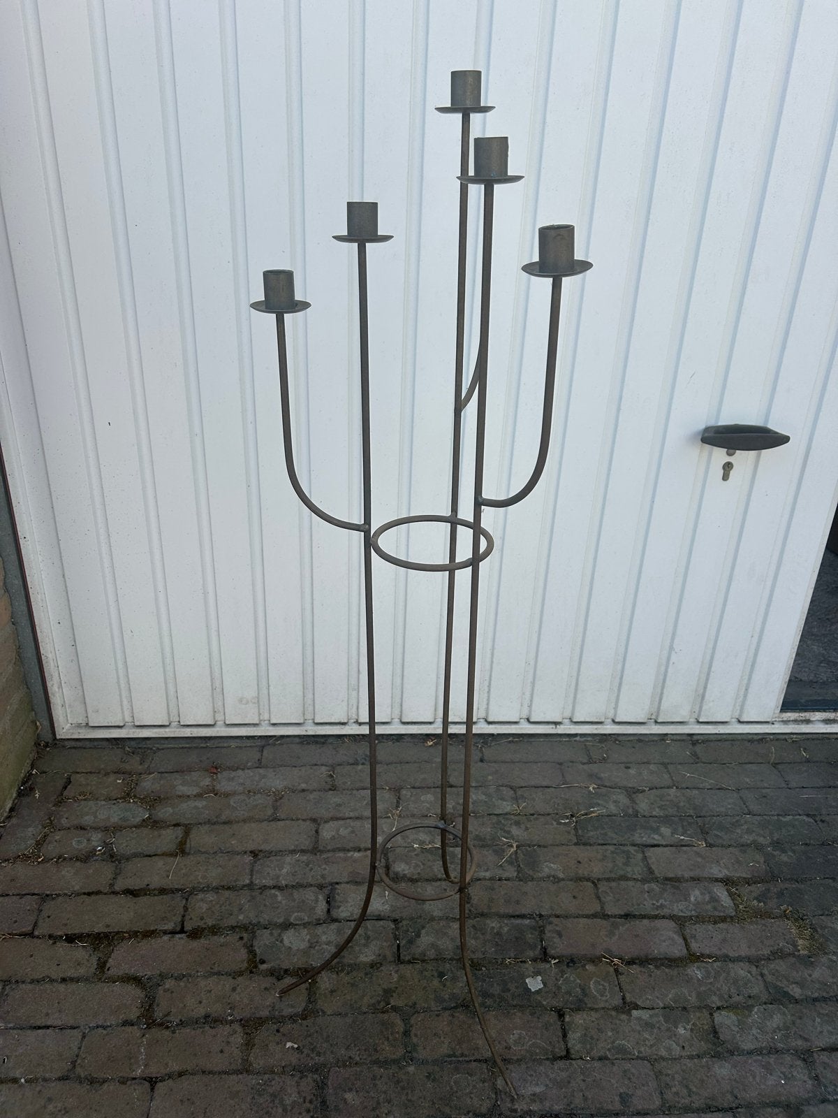 Vintage metalen kandelaar voor 6 kaarsen, Antiek en Kunst, Antiek | Kandelaars, Ophalen, Overige materialen