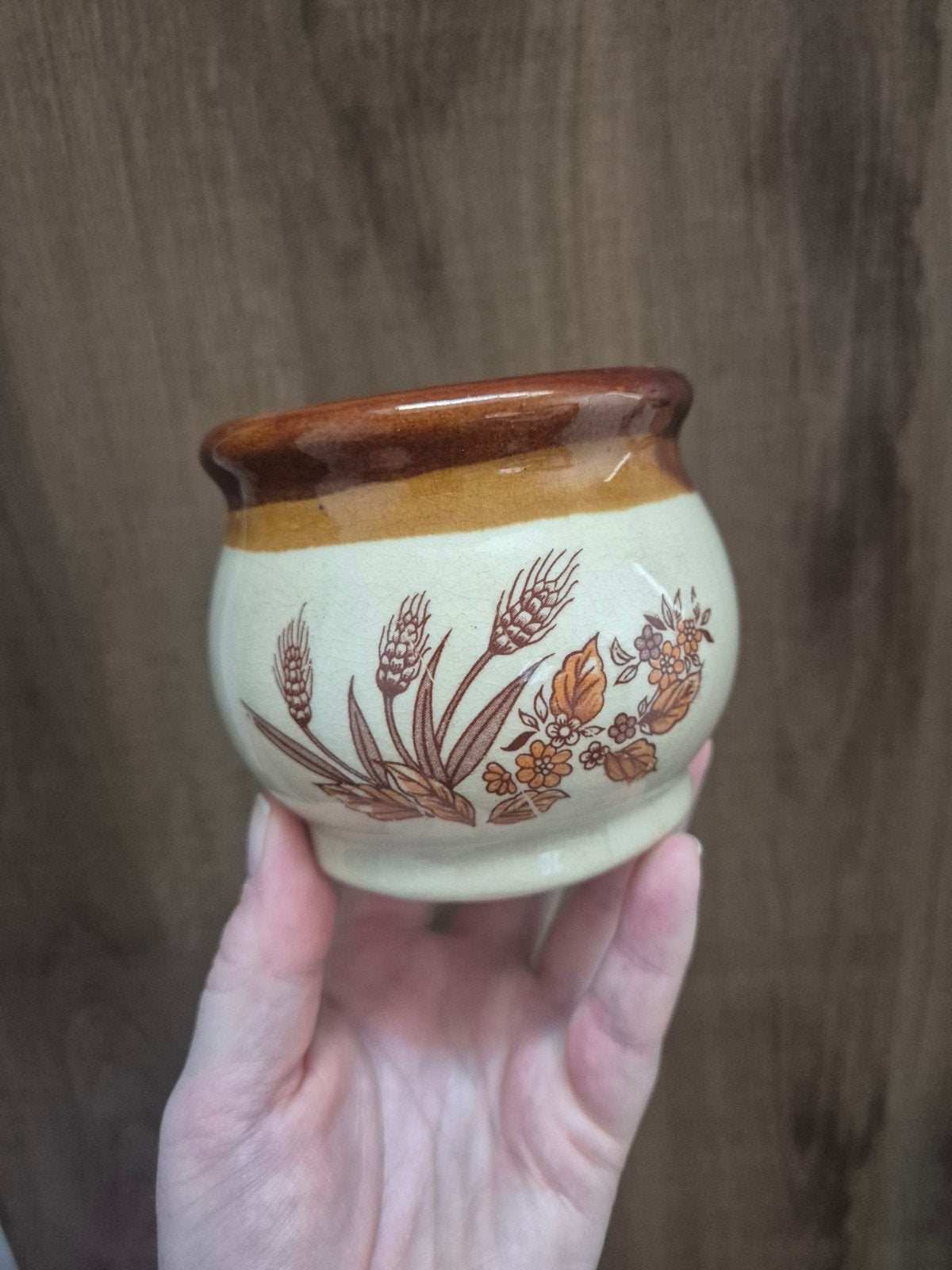 Vintage Aardewerk Potje met Bloemen en Korenaren, Ophalen of Verzenden