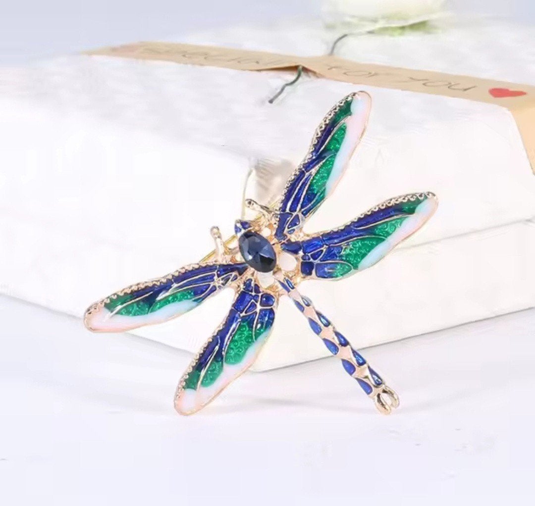 Nieuwe Libelle Broche - Blauw & Groen Emaille, Sieraden, Tassen en Uiterlijk, Ophalen, Overige materialen, 4 tot 7 cm, Blauw