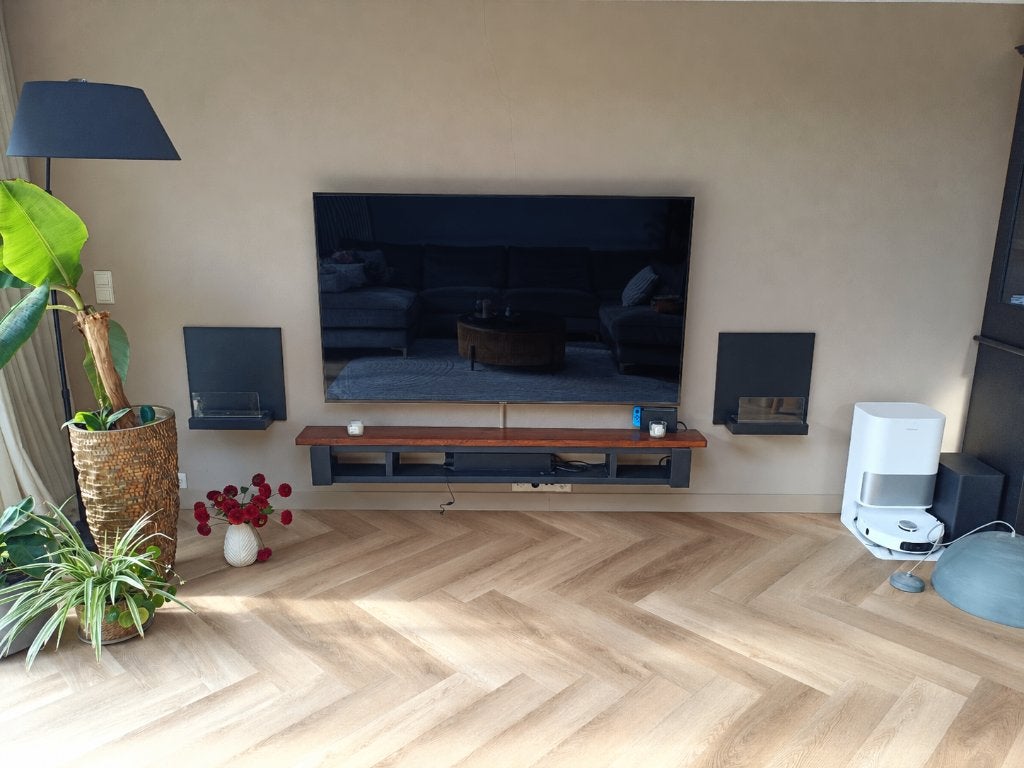 Uniek handgemaakt zwevend tv-meubel van steigerhout – 190 cm, Ophalen, Overige materialen, Gebruikt, 150 tot 200 cm