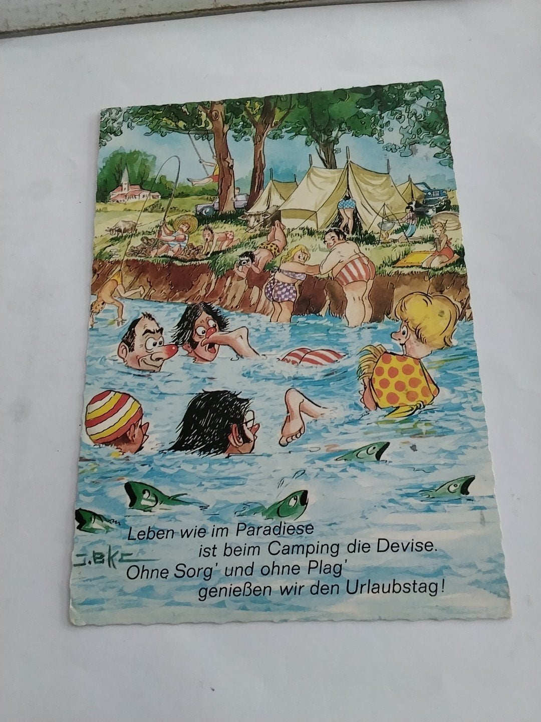 Vintage Duitse Ansichtkaart - Humoristische Camping, Ophalen of Verzenden, 1960 tot 1980