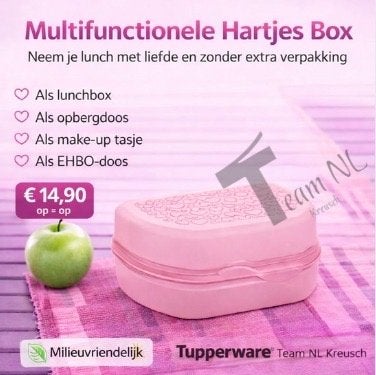 Nieuwe Tupperware Hartjes Box - Roze Lunchbox, Overige kleuren, Bewaardoos, Nieuw, Ophalen of Verzenden