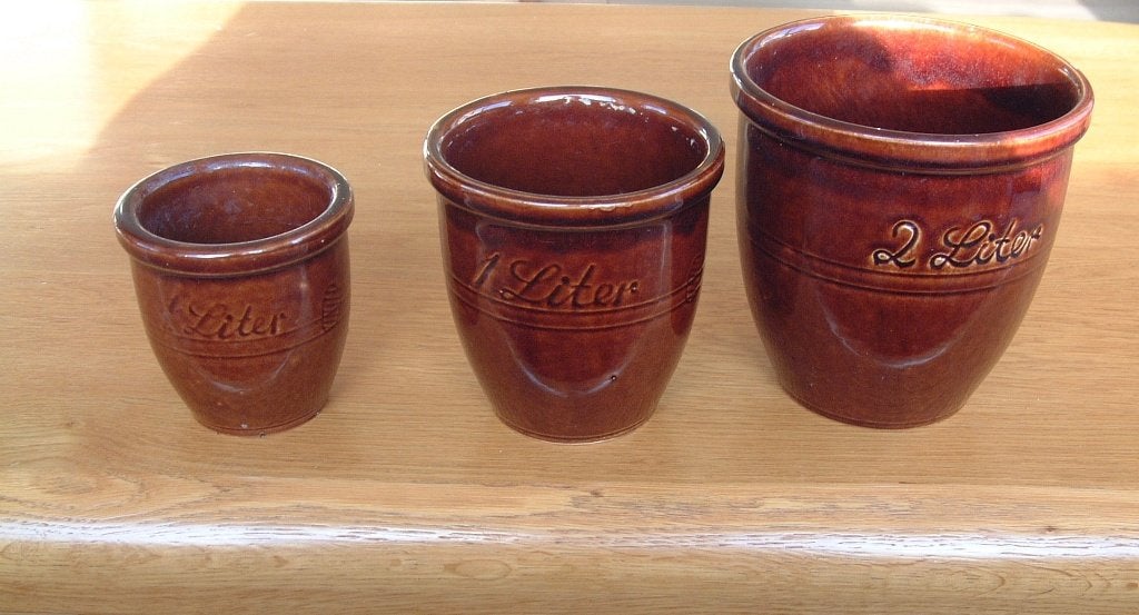 3 nette retro bruine bloempot jasba 2 Liter -1 L en half L, Ophalen of Verzenden, Zo goed als nieuw