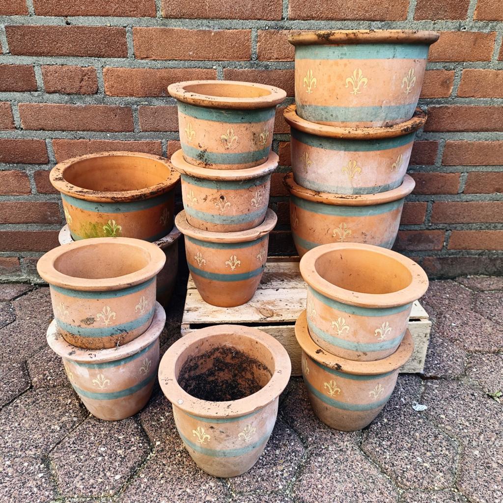 Engelse terracotta potjes D16 en 22cm. Samen voor €20,-, Ophalen, Rond, Minder dan 25 cm, Minder dan 40 cm