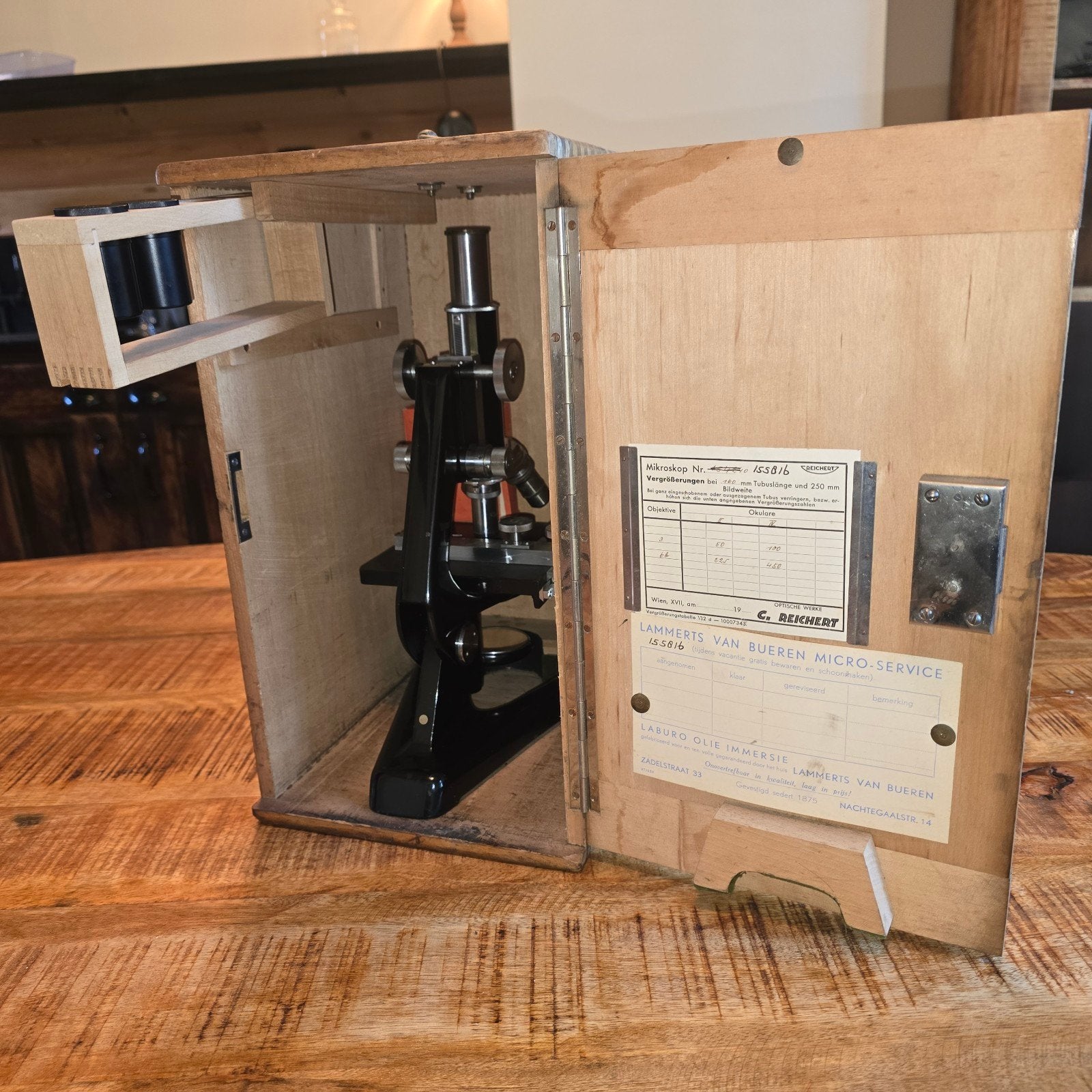 Antieke Reichert Microscoop met Houten Kist - Oostenrijk, Ophalen of Verzenden