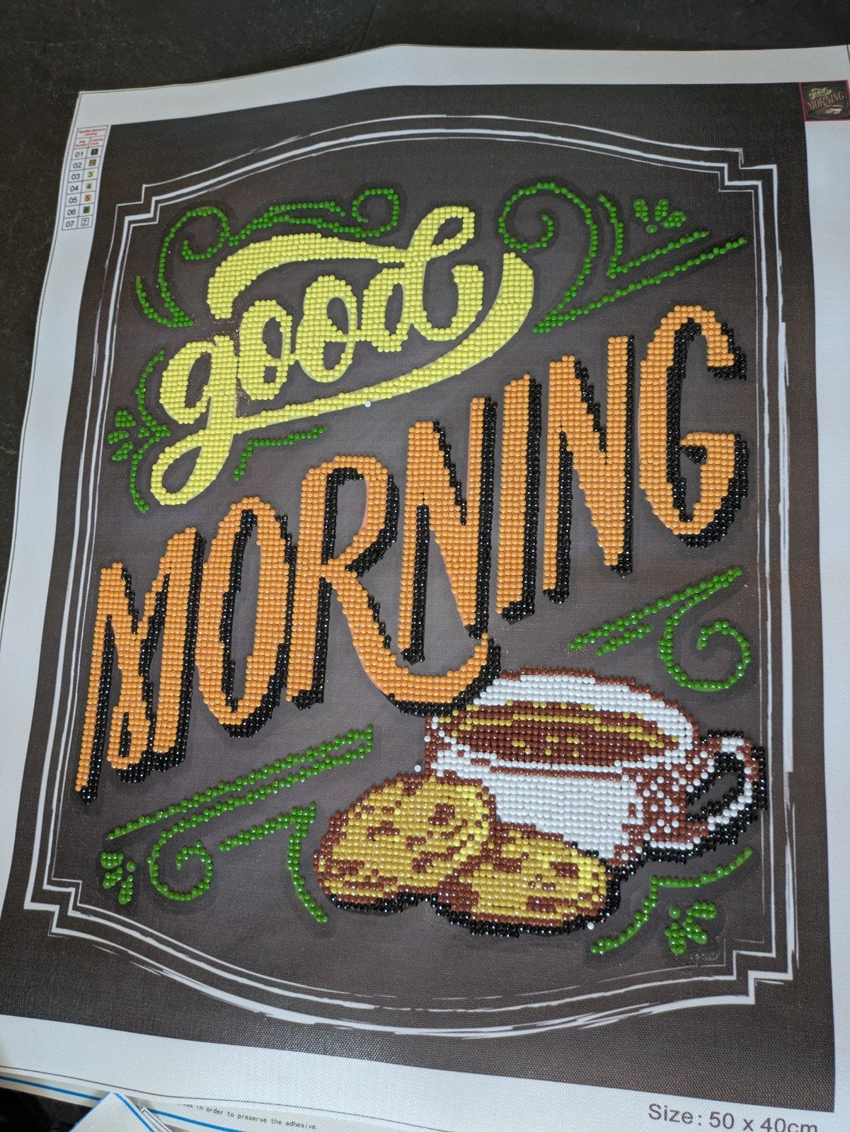 Diamond painting 'Good Morning' 50x40cm, Gebruikt, Diamond painting, Meerkleurig, Ophalen of Verzenden
