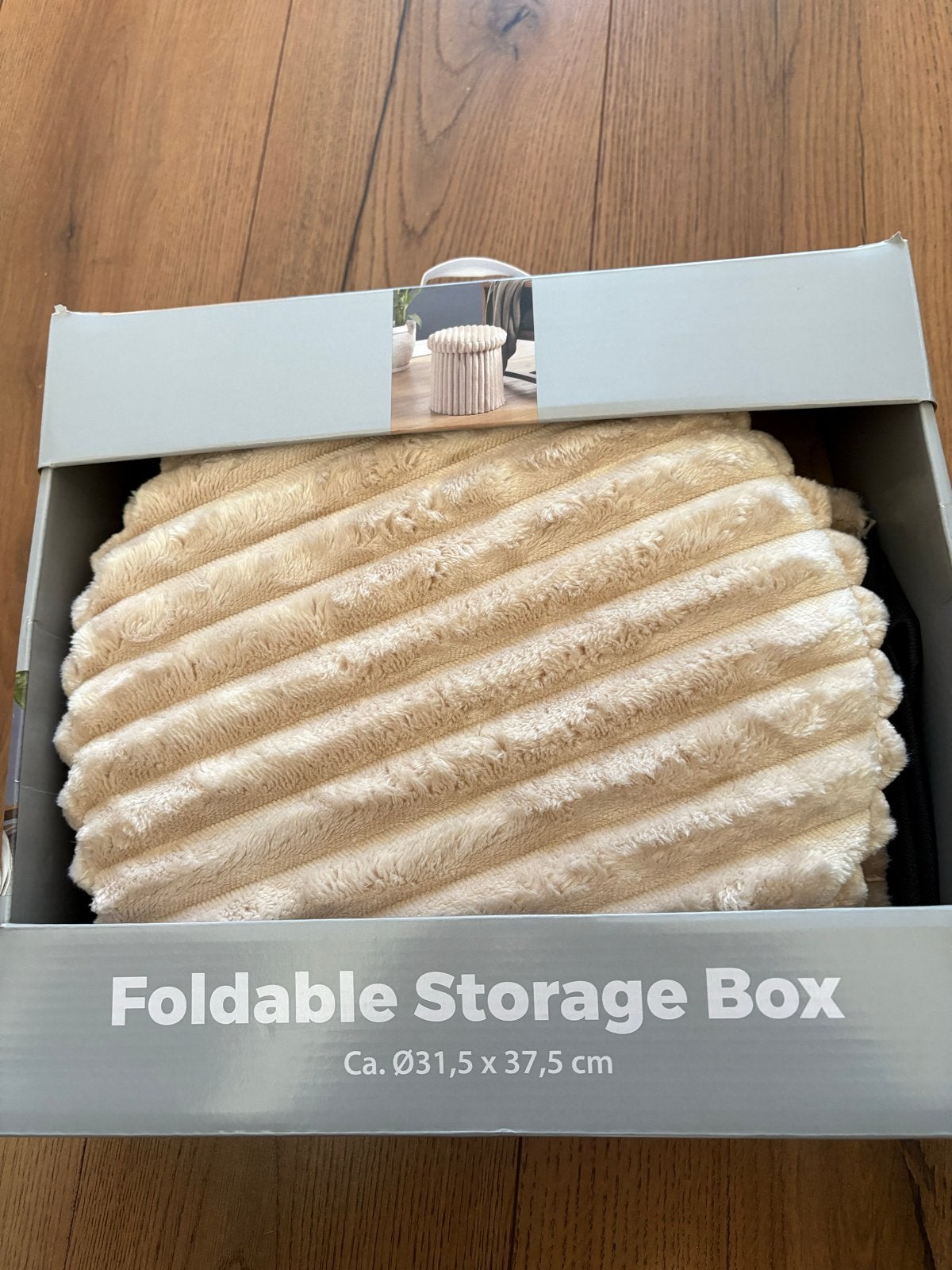 Opvouwbare Opbergbox / Poef - Beige Geribbeld, Ophalen, Nieuw, 5 – 50, Minder dan 50 cm