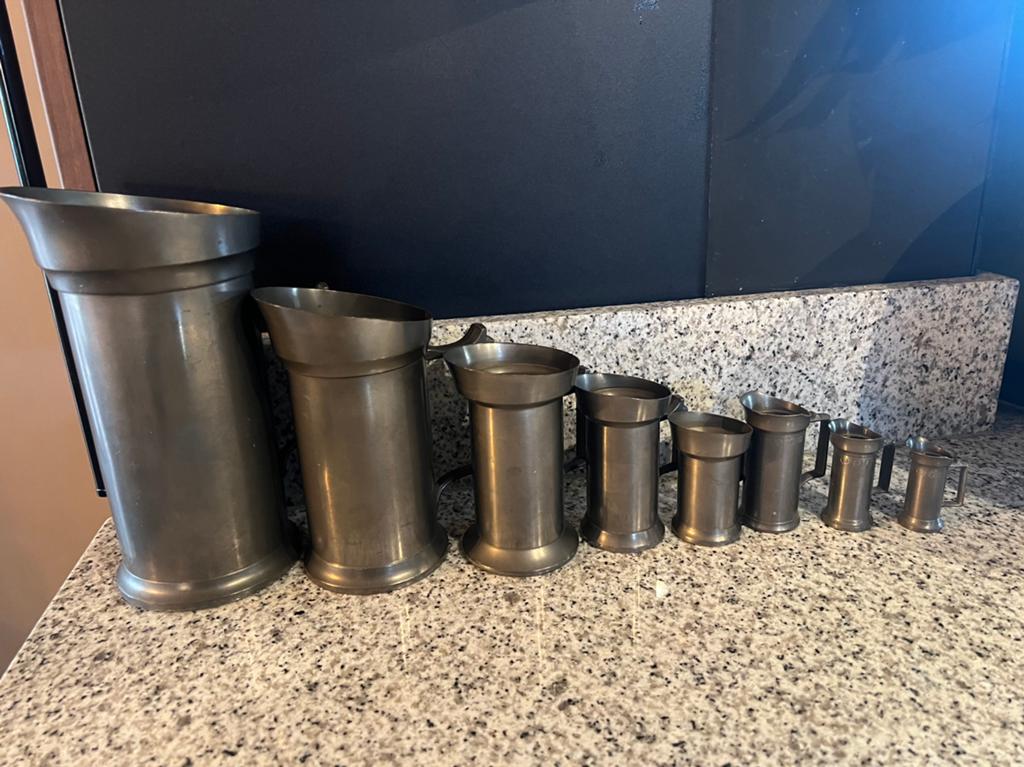 Vintage maatbekers, Antiek en Kunst, Antiek | Tin, Ophalen of Verzenden