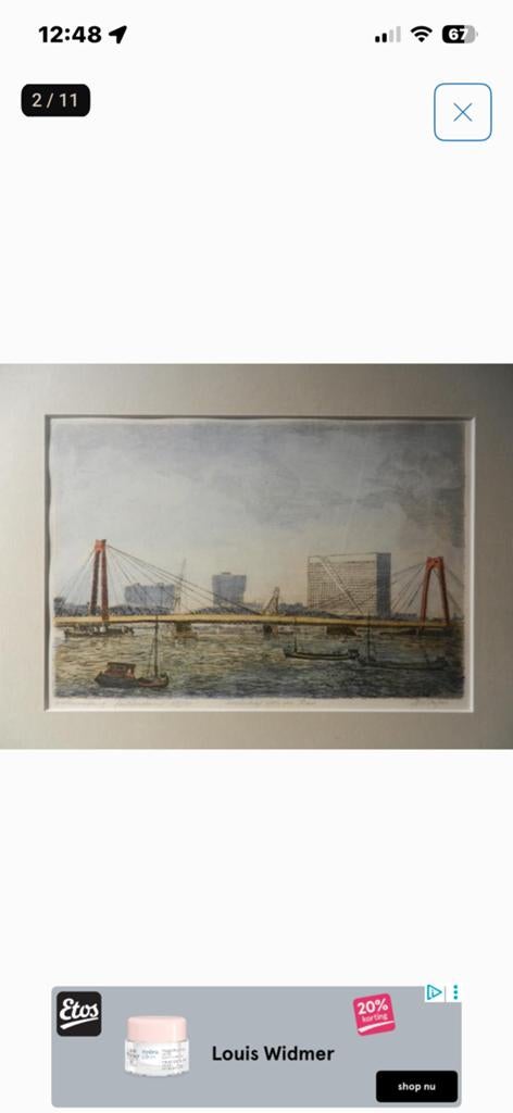 Willemsbrug Rotterdam - Ets, gesigneerd en genummerd, Antiek en Kunst, Ophalen of Verzenden