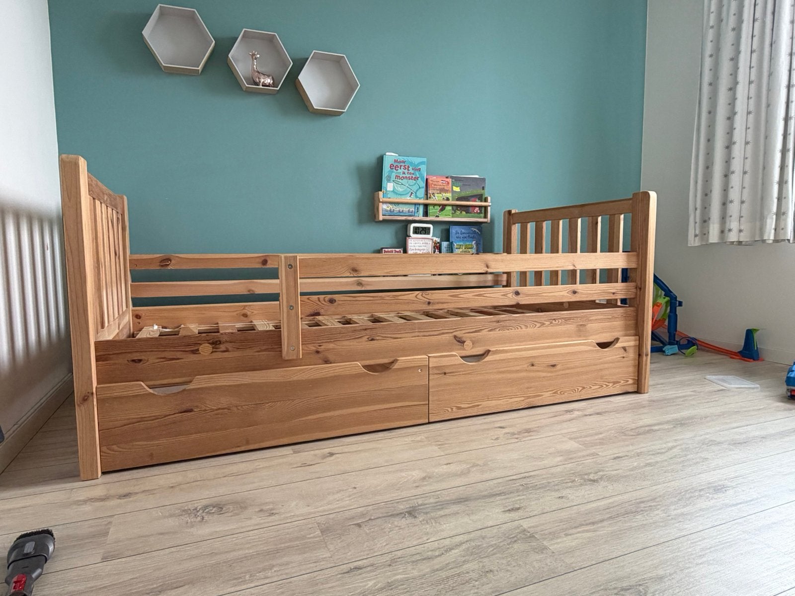 Kinderbed Eiken 200 x 90cm, 85 tot 100 cm, Gebruikt, Ophalen of Verzenden, Lattenbodem