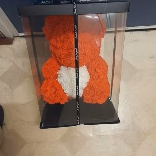 Rozen Beer Rood Met Wit Hart 35 cm In Geschenkdoos Teddybeer, Beer, Ophalen of Verzenden, Zo goed als nieuw, Middelgroot (20 tot 80 cm)