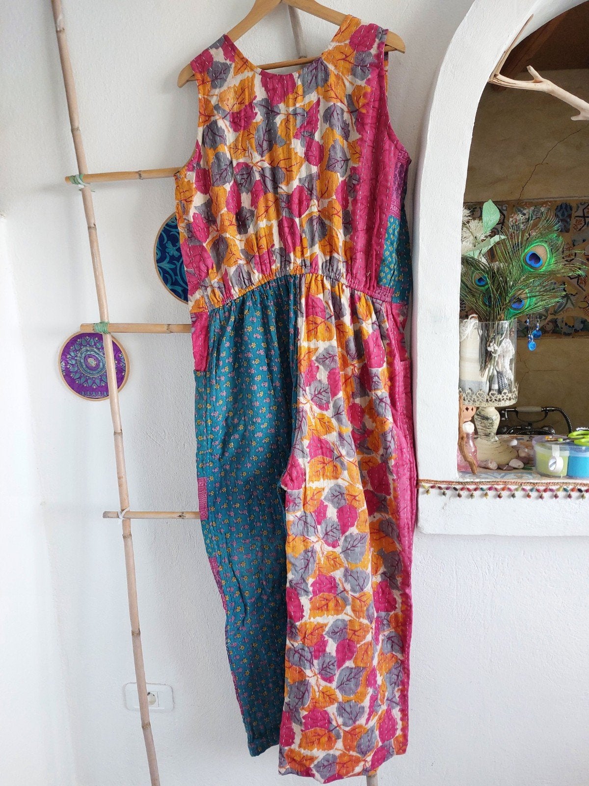 Boho Hippie Jumpsuit - Kantha Patchwork - Maat M/L, Kleding | Dames, Jumpsuits, Maat 38/40 (M), Nieuw, Handgemaakt, Meerkleurig