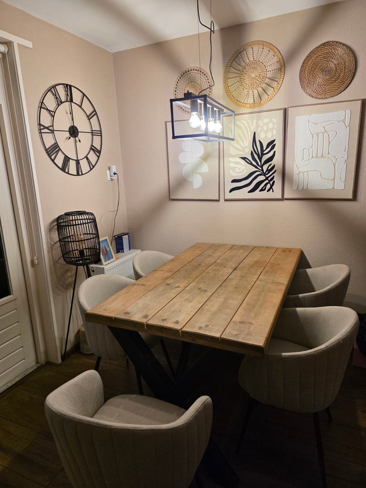 Eettafel met 6 stoelen, Ophalen, Gebruikt, Industrieel, Modern, 50 tot 100 cm