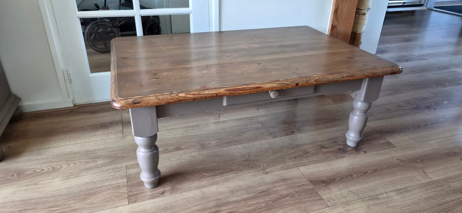 Landelijke Brocante Salontafel - Taupe Onderstel, Ophalen, Gebruikt, 100 tot 150 cm, Landelijke Brocante
