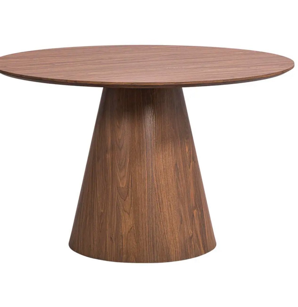 Moderne ronde eettafel van hout, Huis en Inrichting, Ophalen, 100 tot 150 cm, Rond, Zo goed als nieuw