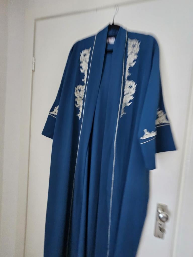 Elegante blauwe  kimono met borduursel, Overige typen, Blauw, ORSSATEX, Maat 42/44 (L)