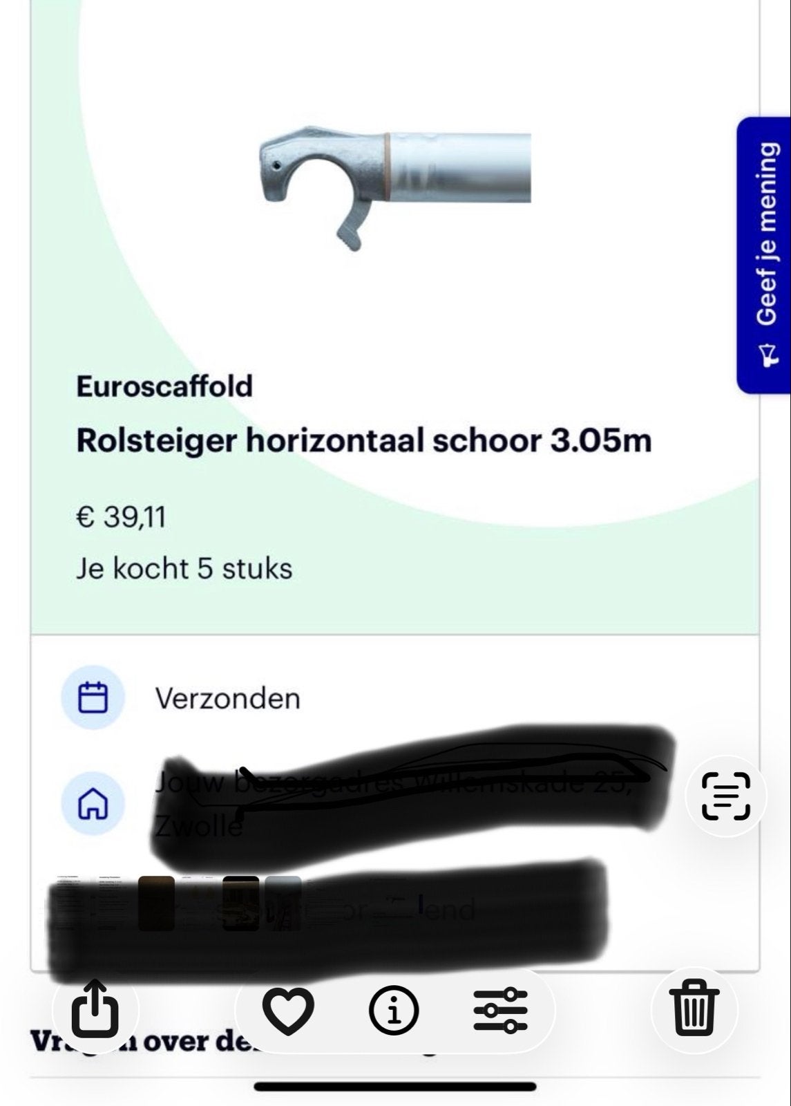 Euroscaffold Rolsteiger horizontaal schoor 3.05m, Doe-het-zelf en Verbouw, Ophalen of Verzenden, Gebruikt, Rolsteiger of Kamersteiger