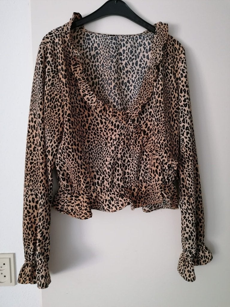 Blouse dames panterprint, Ophalen of Verzenden, Zo goed als nieuw, Maat 38/40 (M), Bruin