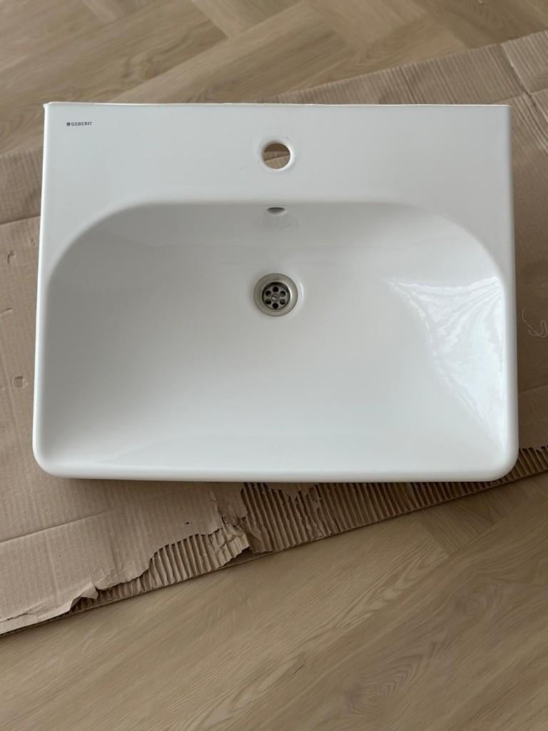 Geberit Smyle Square wastafel met kraangat 60x48x16.5cm wit, Ophalen, Nieuw, Chroom, Wastafel