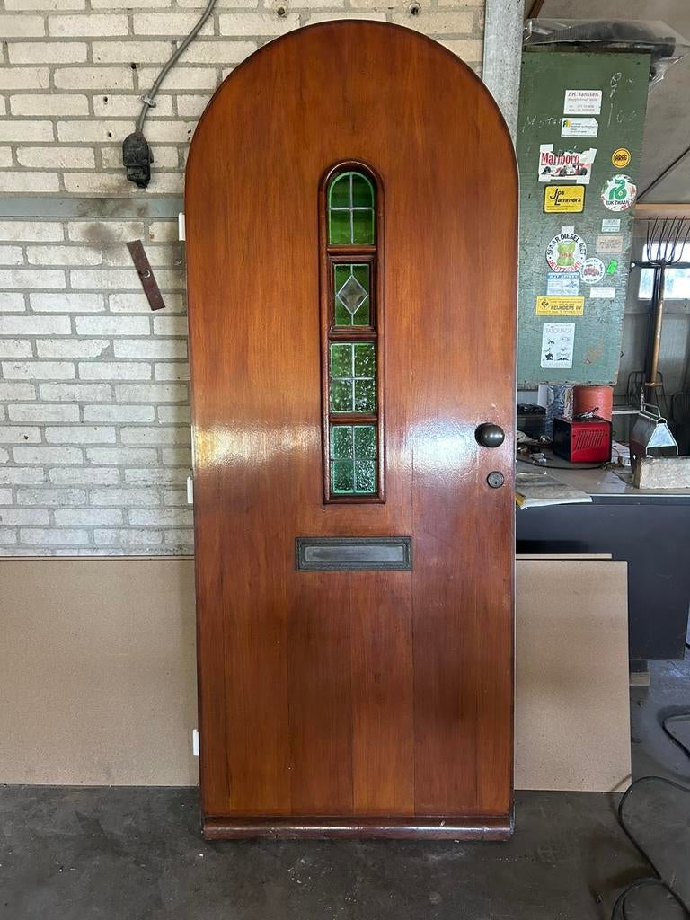 Voordeur met glas in lood jaren 30, Doe-het-zelf en Verbouw, Deuren en Horren, Ophalen, Gebruikt, 80 tot 100 cm, Buitendeur