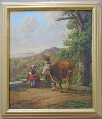=boer en boerin in gesprek==gesigneerd==, Antiek en Kunst, Ophalen of Verzenden