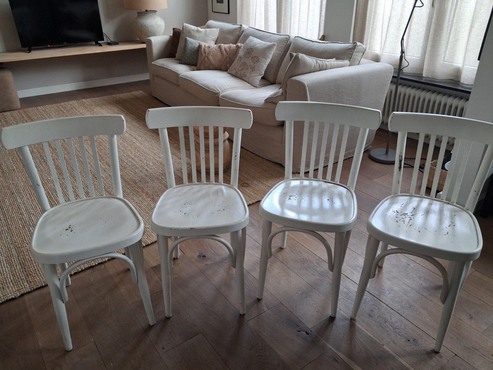 leuke stevige vintage cafestoeltjes., Ophalen, Gebruikt, Vintage, Vier