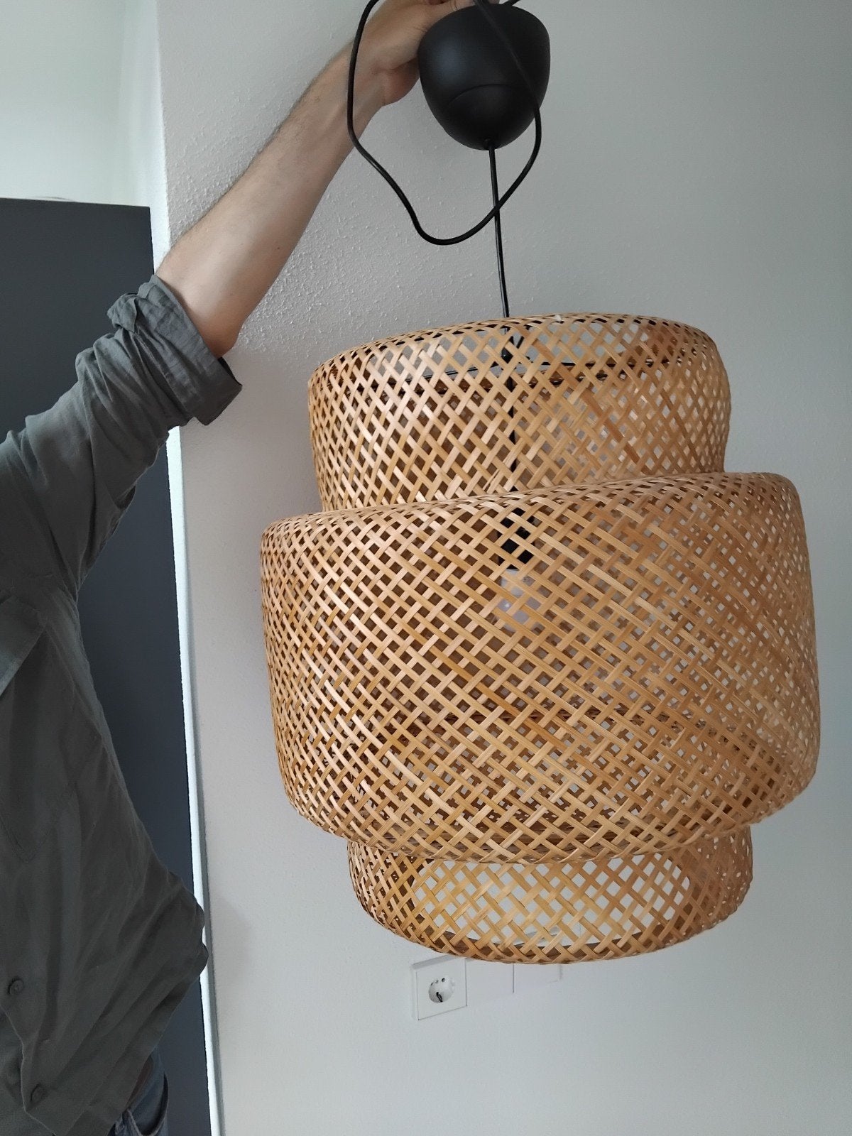 IKEA Sinnerlig hanglamp groot model bamboe, Huis en Inrichting, Ophalen, Scandinavisch, Natuurlijk, 50 tot 75 cm, Zo goed als nieuw