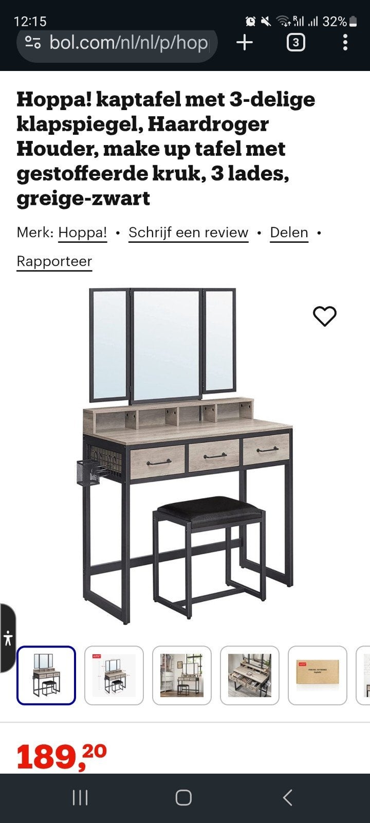 Kaptafel met 3-delige klapspiegel en krukje, Ophalen, Modern, Industrieel, 100 tot 150 cm, Nieuw