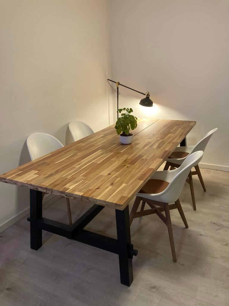 Ikea Dining table SKOGSTA + GRÖNSTA chairs, Ophalen, 100 tot 150 cm, 200 cm of meer, Zo goed als nieuw