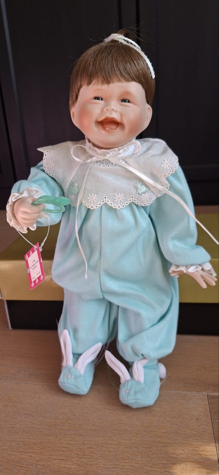 Porseleinen Babypop "My First Tooth" met Certificaat, Verzamelen, Poppen, Ophalen, Zo goed als nieuw, Babypop