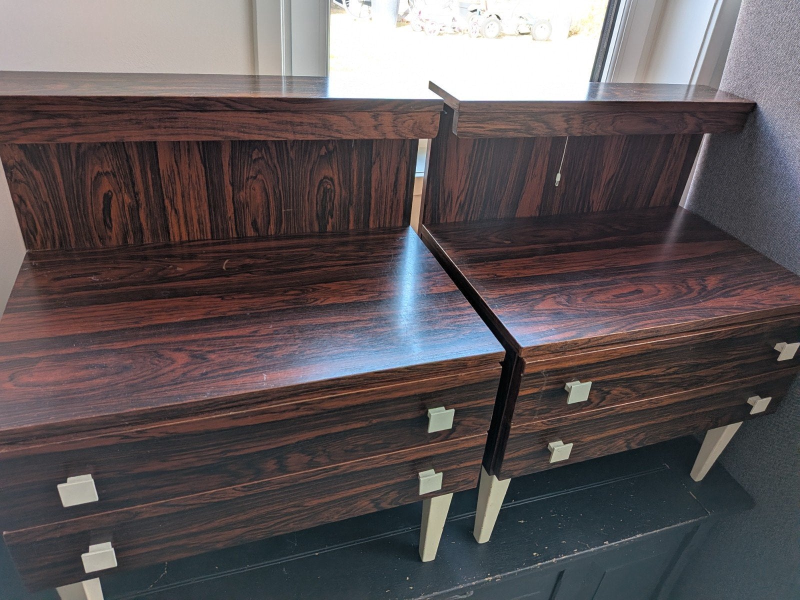 Set van 2 Palissander Nachtkastjes - Vintage Design, Huis en Inrichting, Ophalen, Gebruikt, 55 tot 70 cm, 45 tot 65 cm