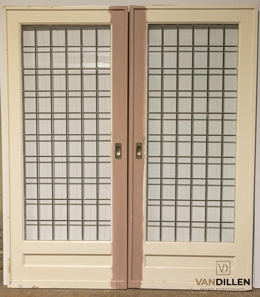 Set brede, oude glas in lood ensuite schuifdeuren 211 x 182, Doe-het-zelf en Verbouw, Deuren en Horren, Ophalen, Gebruikt, 120 cm of meer