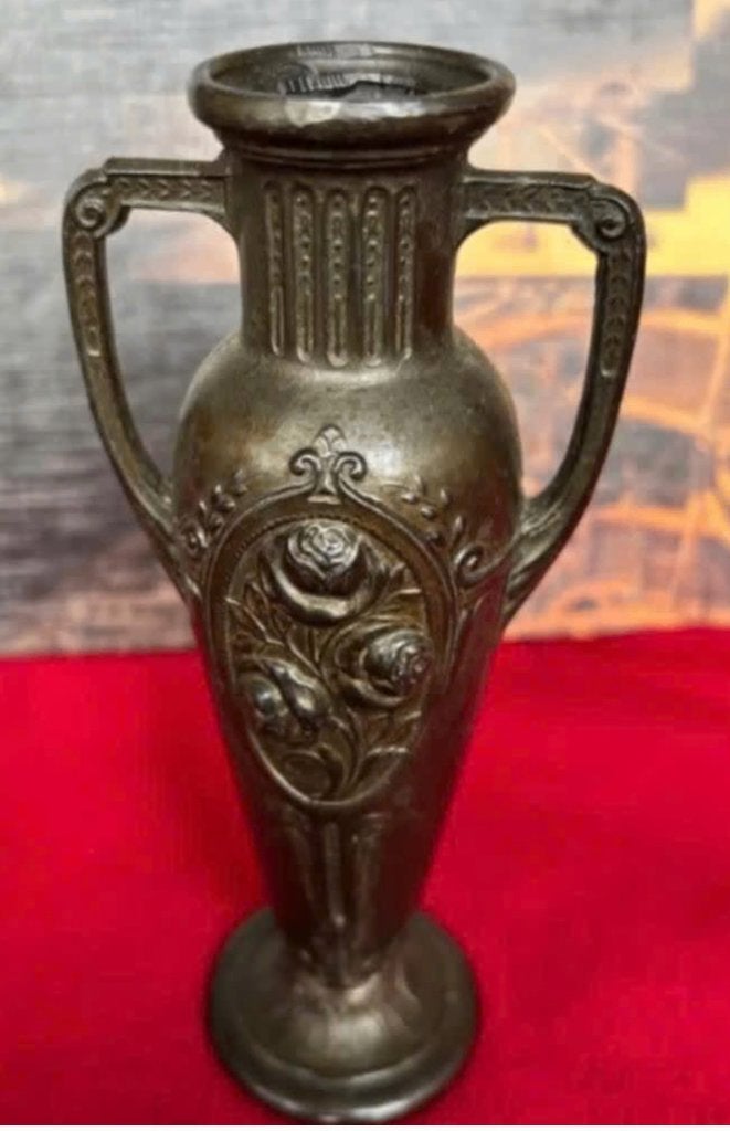 Antiek Art Nouveau Messing vaasje (15 cm hoog), Ophalen of Verzenden