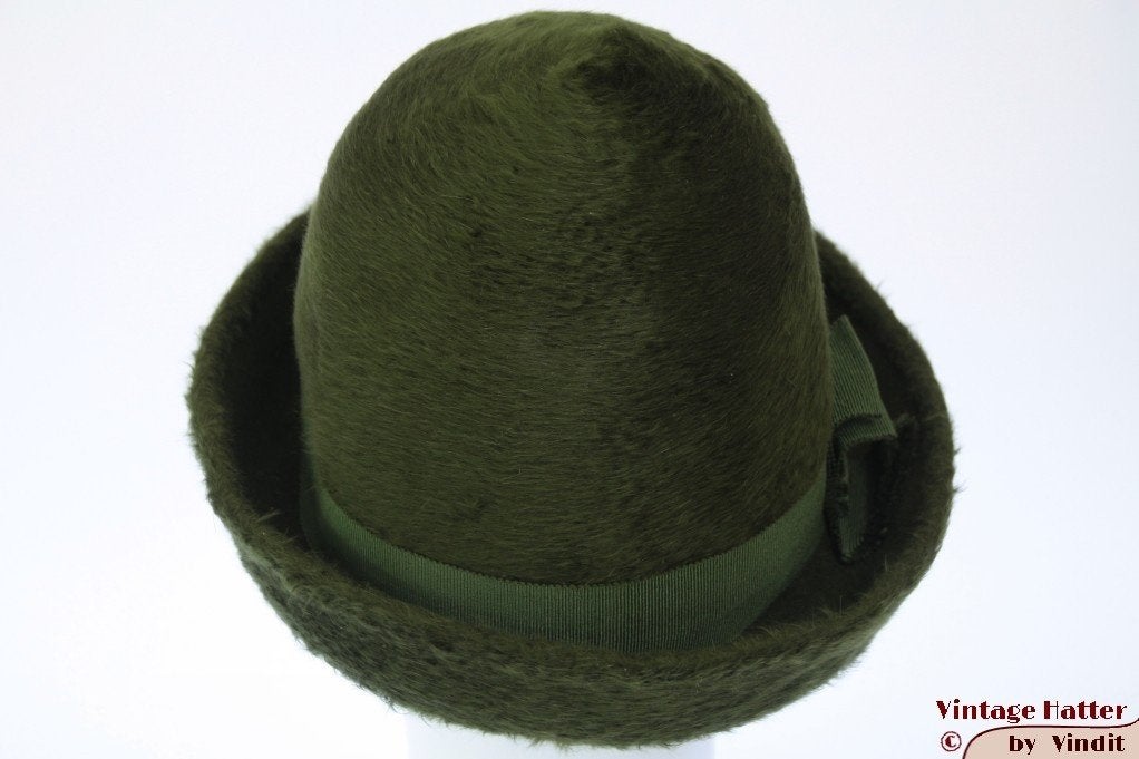Kleine Vintage Cloche dophoed La Familiare donkergroen 53-54, Gebruikt, Meisje, Hoed, Ophalen of Verzenden